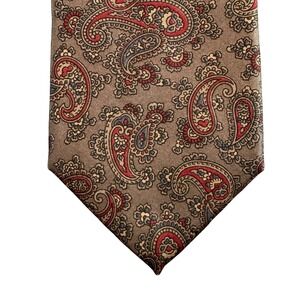 State Street Jordan Marsh Mens Paisley Silk Necktie Brown Red Navy Vintage